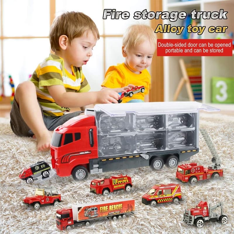 Fire Truck Toy Set with Die-cast Cars for Kids 3-6 Years