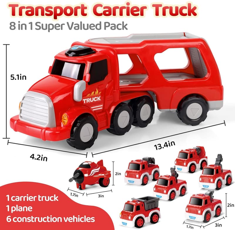 Fire Truck Toy Vehicle Set - 8-in-1 for Toddlers (Ages 3-7)
