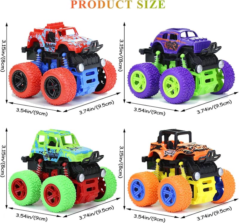 Birthday Party Gift: 4-Pack Monster Truck Push & Go Toys
