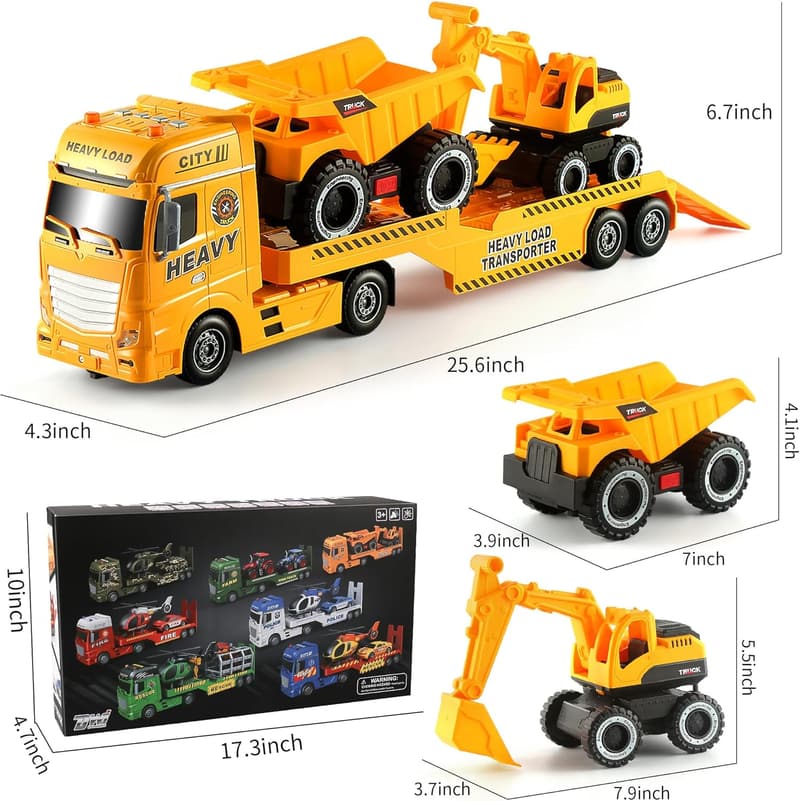 Construction Carrier Truck Toy Set for Kids Ages 3-6