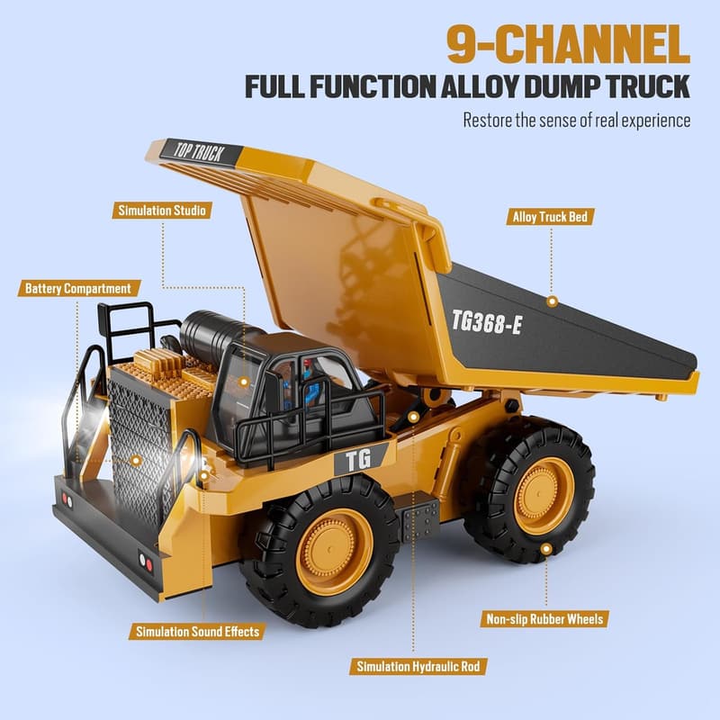 Remote Control Dump Truck Toy with Rechargeable Battery - Perfect Gift for Kids Aged 3-12