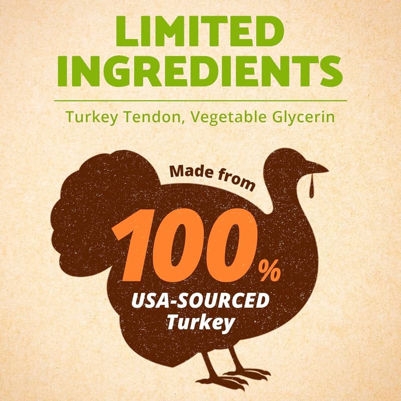 Natural Turkey Tendon Chews for Dogs - Hypoallergenic, 4-Pack