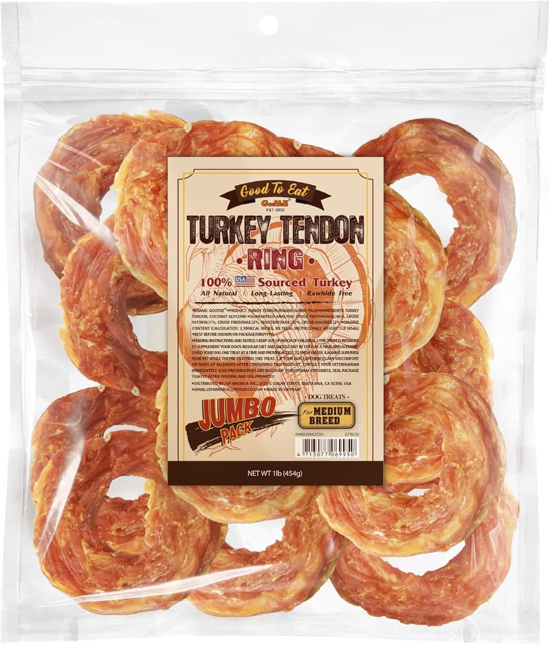 Premium Turkey Tendon Dog Treats for Medium Dogs - 1 lb