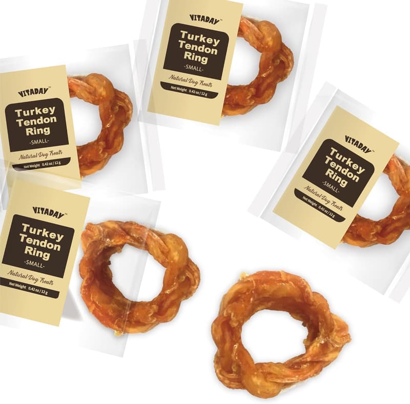 Natural Turkey Tendon Dog Chews - Pack of 4, Hypoallergenic