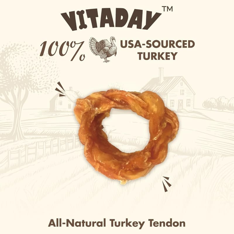 Natural Turkey Tendon Dog Chews - Pack of 4, Hypoallergenic