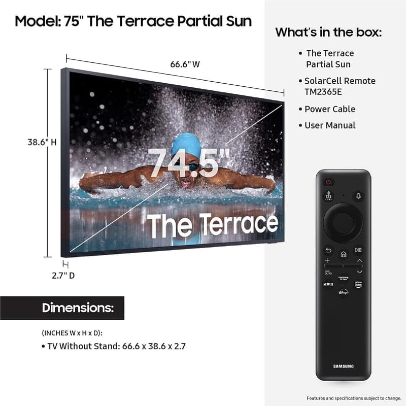 SAMSUNG 75-Inch Outdoor Smart TV - Weather Resistant, Quantum HDR+