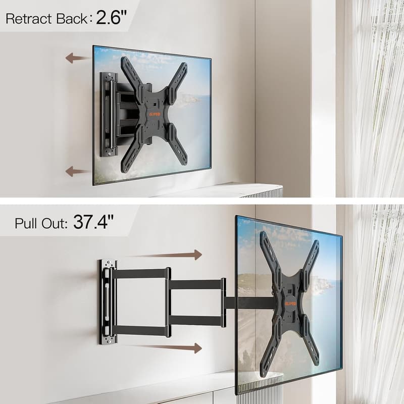 Full Motion TV Wall Mount for 26-65 Inch TVs, Max 77 lbs.