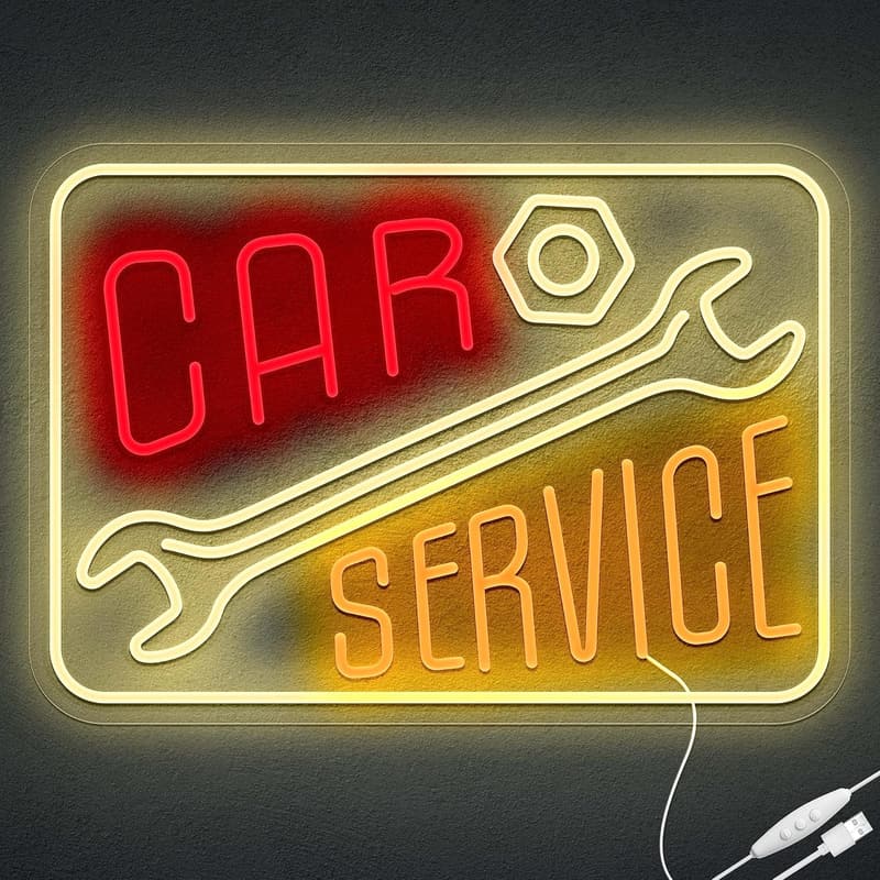 Dimmable Neon Car Service Sign for Garage Decor, 14.96