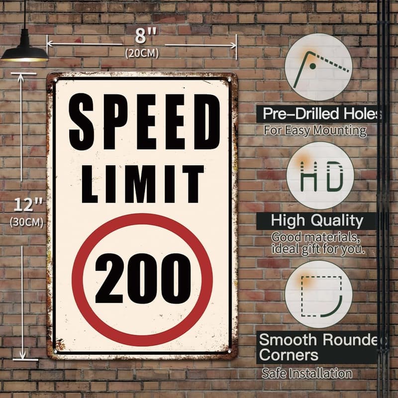 Funny Man Cave Road Sign Poster - Speed Limit 200, 8x12 Inches