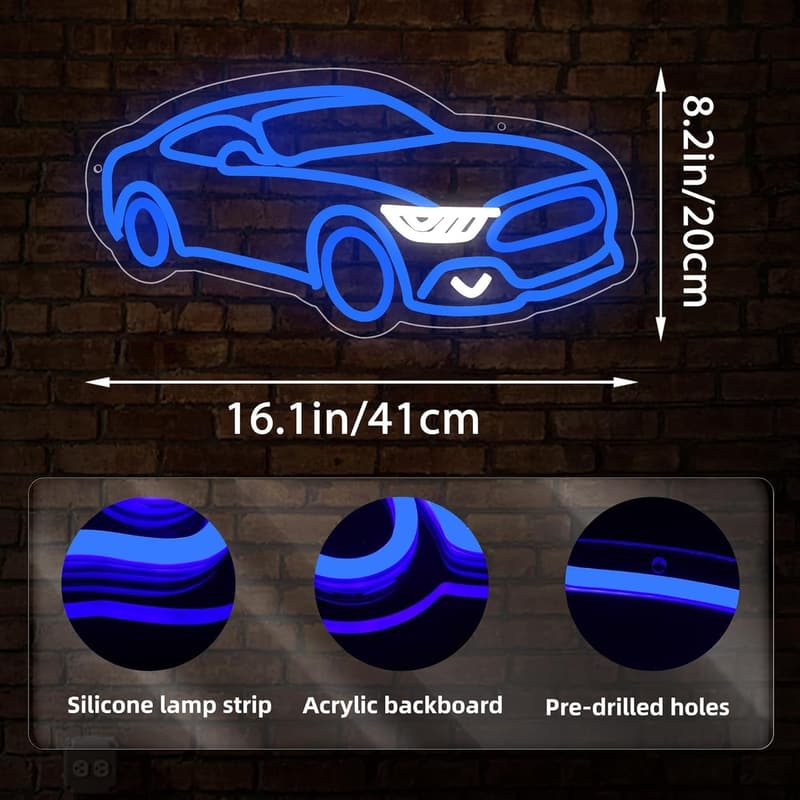 LED Car Neon Wall Sign for Boys' Room or Man Cave Decor