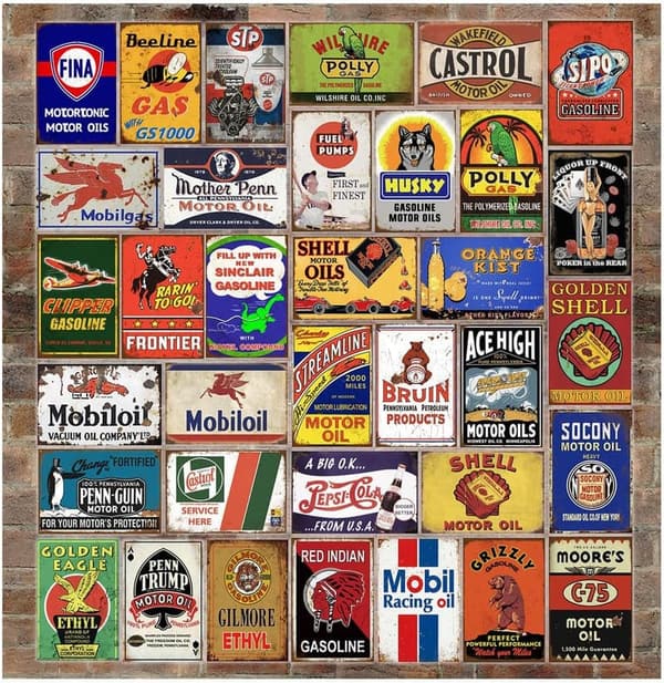35 Vintage Tin Signs for Garage & Man Cave Decor, 8x12 Inch
