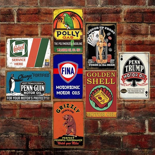 35 Vintage Tin Signs for Garage & Man Cave Decor, 8x12 Inch