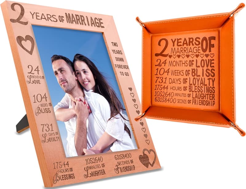 2nd Anniversary Engraved Wood Photo Frame for Couples