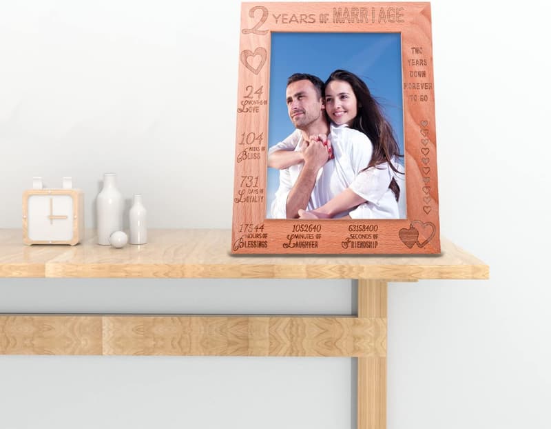 2nd Anniversary Engraved Wood Photo Frame for Couples