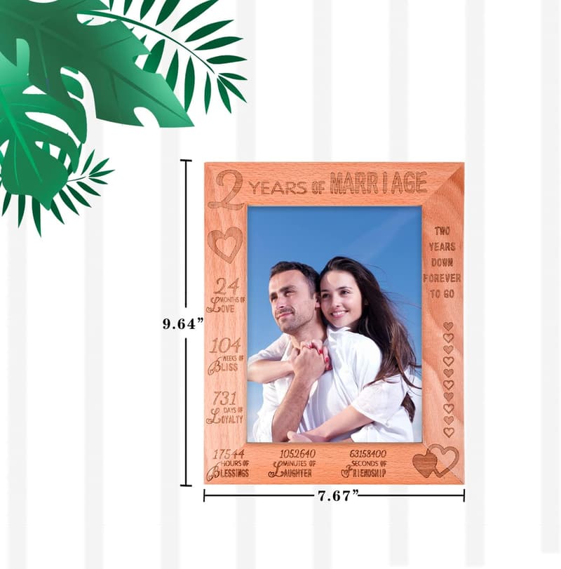 2nd Anniversary Engraved Wood Photo Frame for Couples