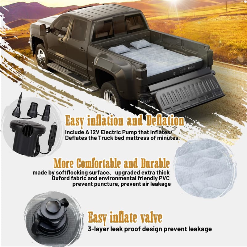 Inflatable Truck Bed Mattress for Tent Camping - Fits 6-6.5ft Beds