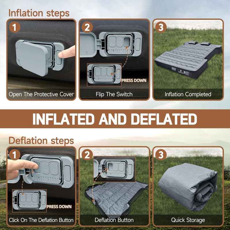 Inflatable Pickup Air Mattress with Detachable Pump for Camping