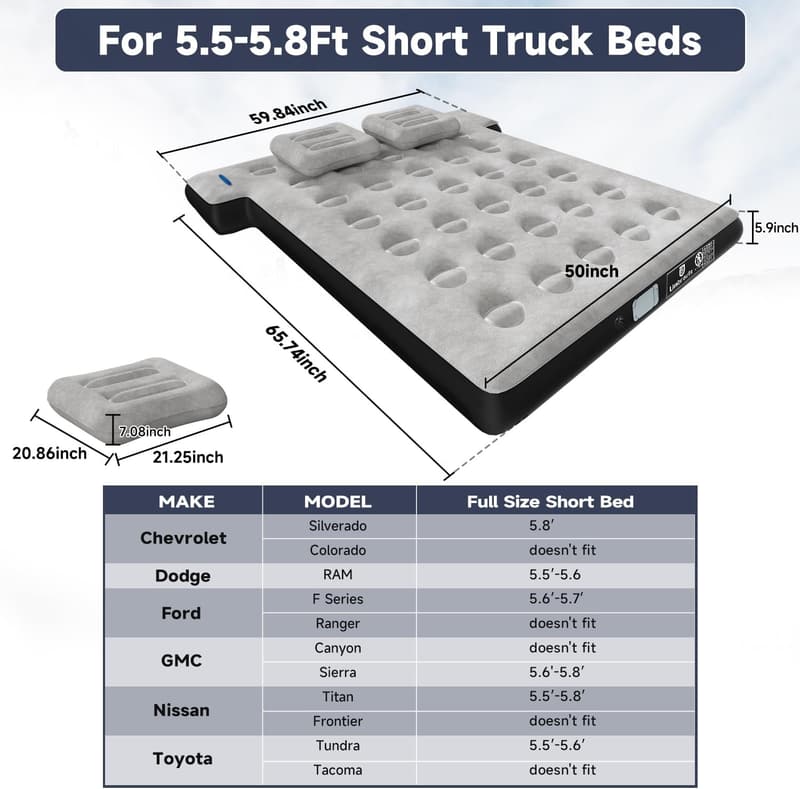 Inflatable Truck Air Mattress with Wireless Pump for Outdoor Travel