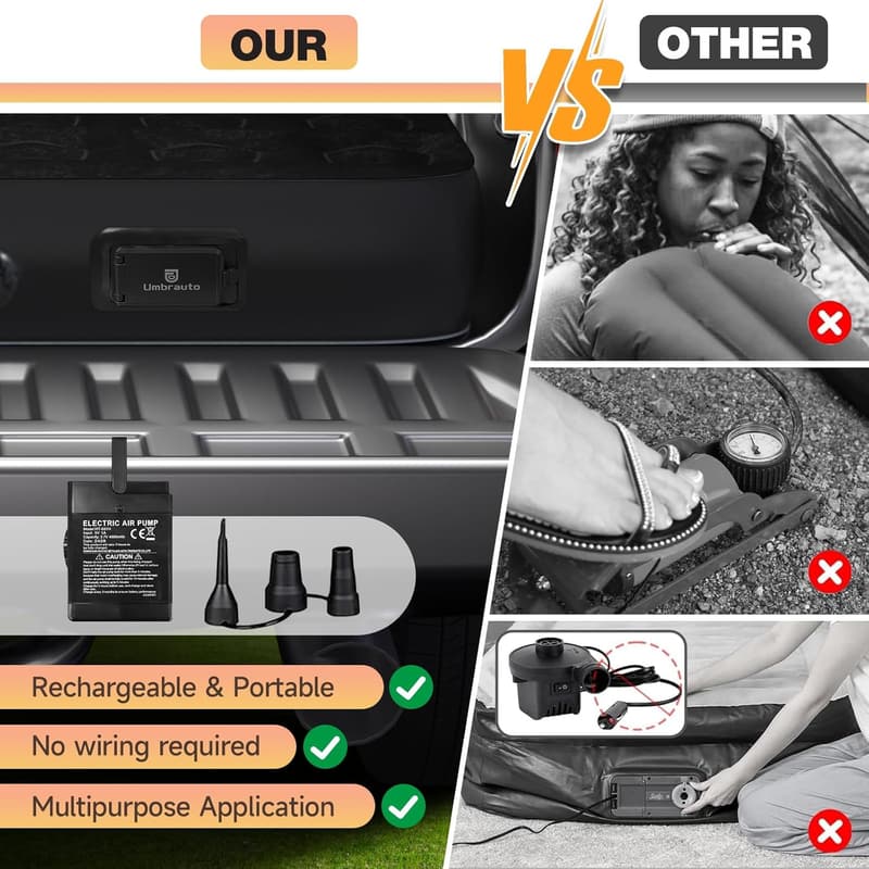 Inflatable Air Mattress for Truck Beds with Rechargeable Pump