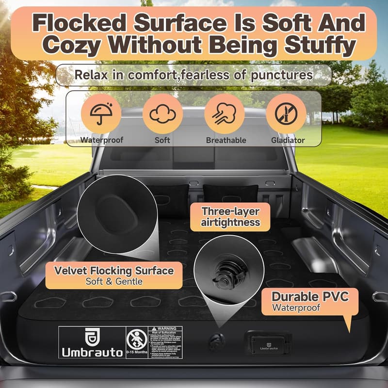 Inflatable Air Mattress for Truck Beds with Rechargeable Pump