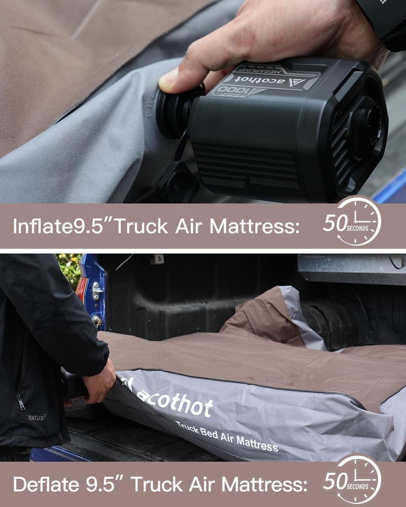 Truck Bed Air Mattress with Rechargeable Pump & Pillows