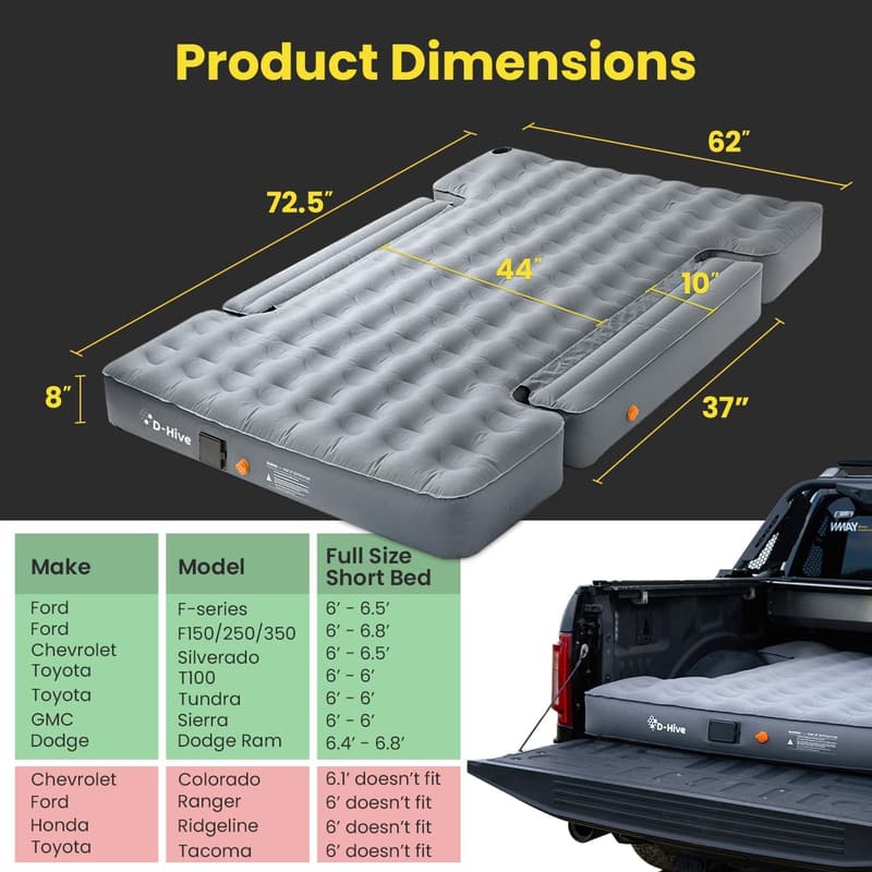 Truck Bed Air Mattress - Durable 300D Oxford Fabric, Quick Setup