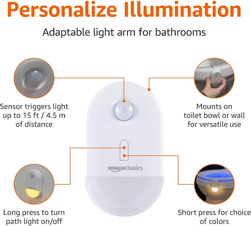 Color Changing LED Toilet Bowl Light with Motion Sensor - 2 Pack