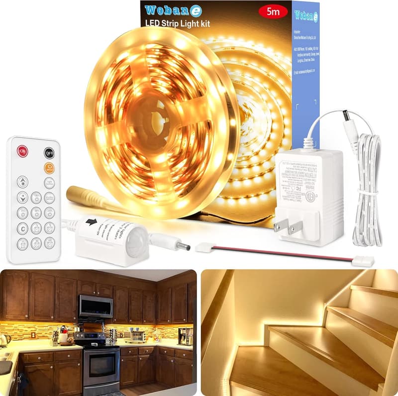 Dimmable LED Strip Lights with Motion Sensor, 16.4ft