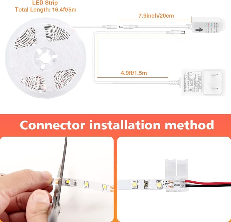 Dimmable LED Strip Lights with Motion Sensor, 16.4ft