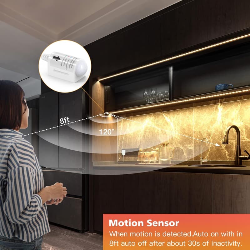 Dimmable LED Strip Lights with Motion Sensor, 16.4ft