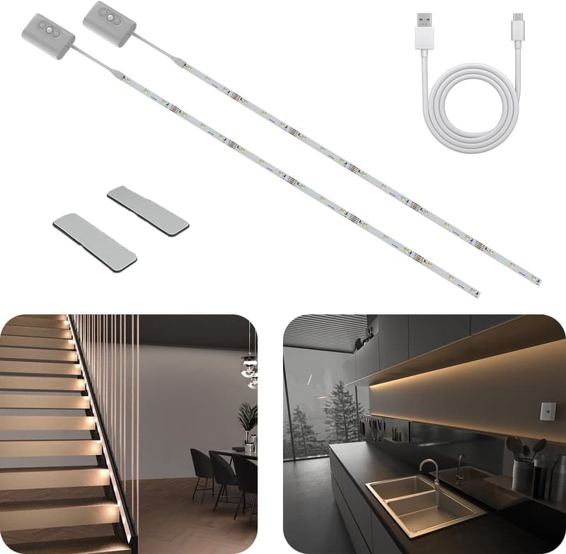 Battery-Powered LED Strip Lights for Kitchen, 6.6FT, 3 Colors
