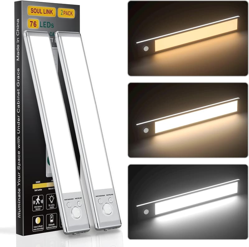Wireless Motion-Sensor Under Cabinet Lights, 2-Pack