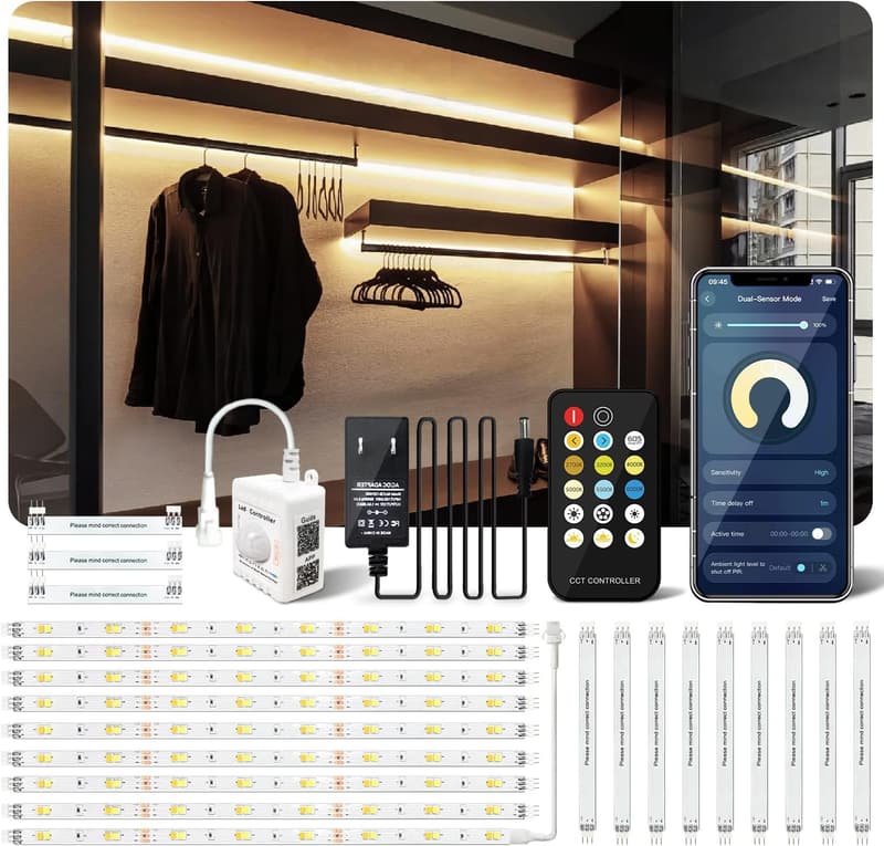 Dimmable Motion Sensor LED Strip Lights Kit for Under Cabinet 16.4ft