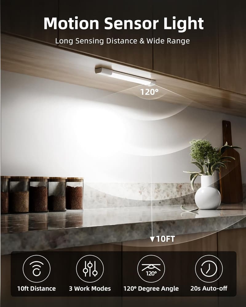 Rechargeable LED Under Cabinet Lights with Motion Sensor (3 Pcs)