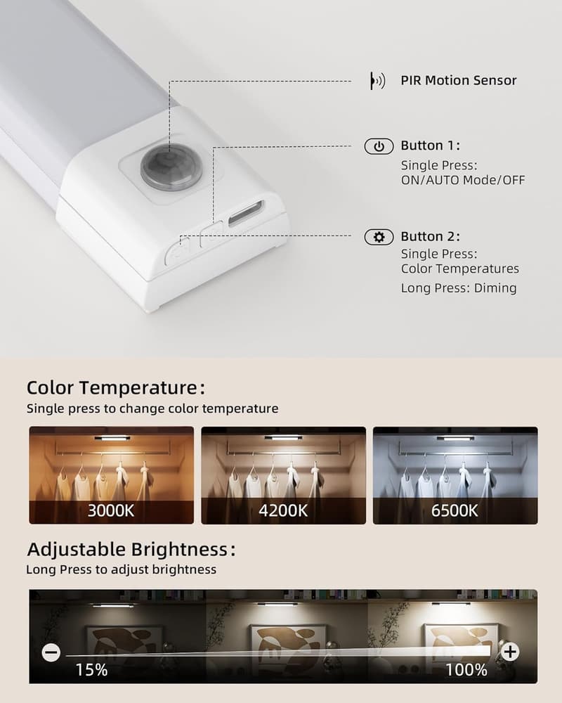 Rechargeable LED Under Cabinet Lights with Motion Sensor (3 Pcs)