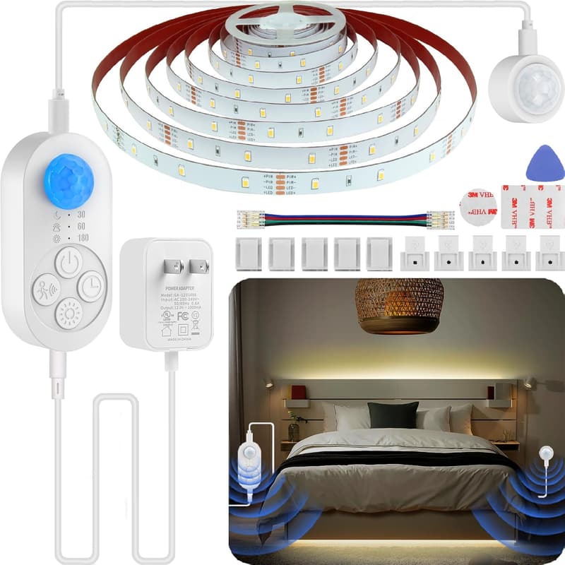 Motion Activated Under Bed Night Light Strip - 16.4FT, Warm White