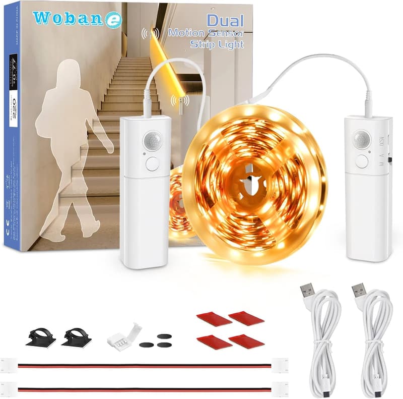 Rechargeable LED Under Bed Light Strip, 16.4ft, Cuttable, Warm White
