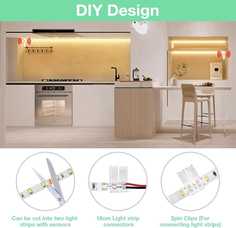 Rechargeable LED Under Bed Light Strip, 16.4ft, Cuttable, Warm White