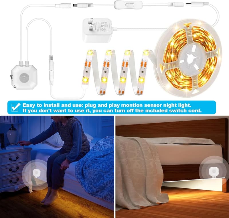 Warm White Motion Sensor LED Light Strip - 9.8 Feet, Flexible Decor
