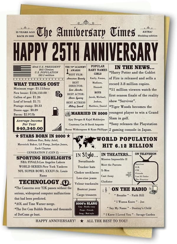 25th Anniversary Jumbo Card for Couples