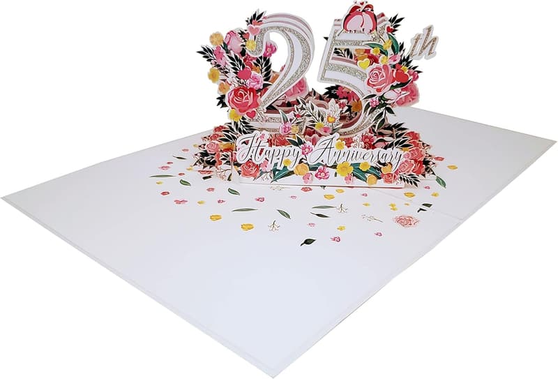 25th Anniversary 3D Pop-Up Card - Soulmates Silver Lovebirds