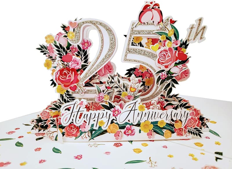 25th Anniversary 3D Pop-Up Card - Soulmates Silver Lovebirds