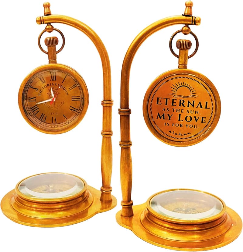 50th Anniversary Vintage Compass Table Clock for Couples