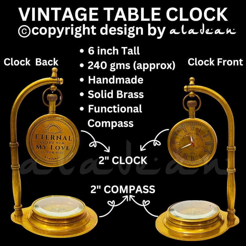 50th Anniversary Vintage Compass Table Clock for Couples