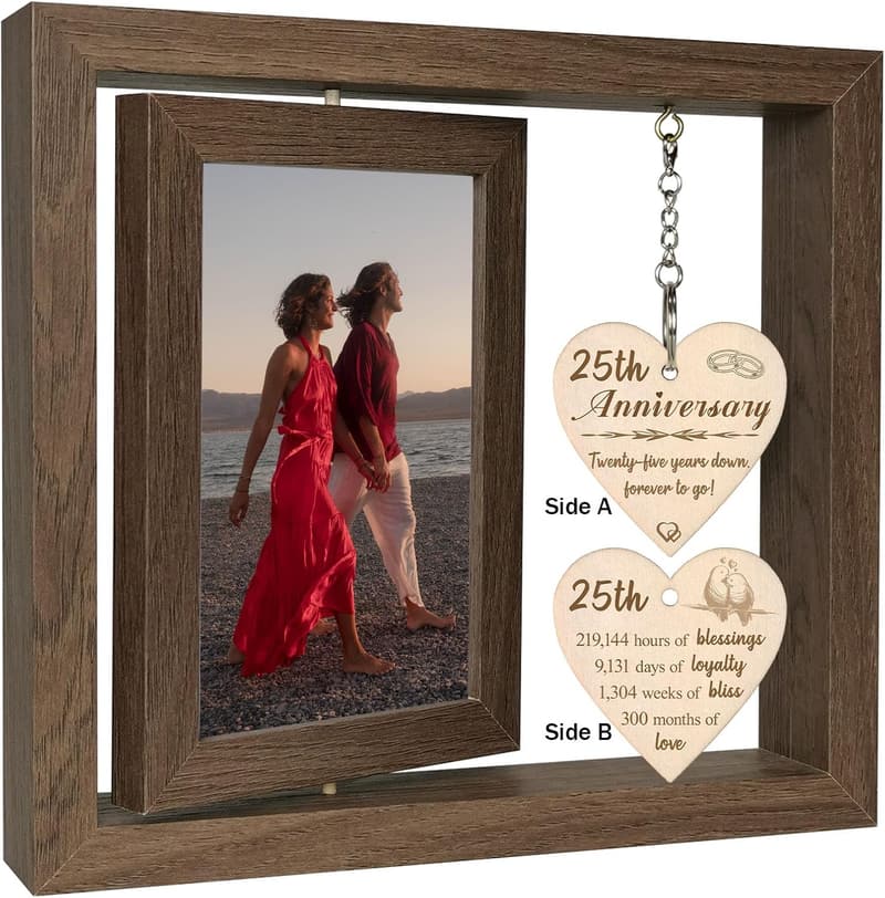 25th Anniversary Picture Frame for Couples (Holds Two 4x6 Photos)
