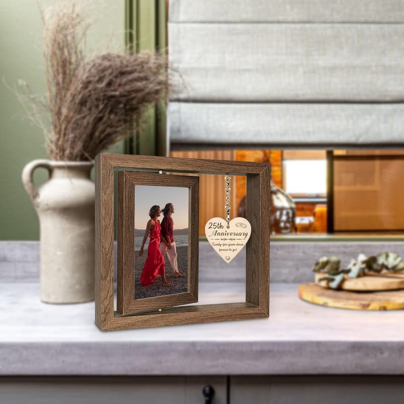 25th Anniversary Picture Frame for Couples (Holds Two 4x6 Photos)