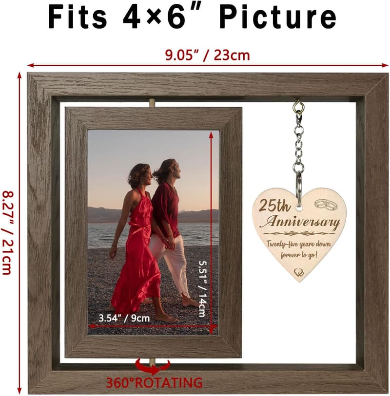 25th Anniversary Picture Frame for Couples (Holds Two 4x6 Photos)