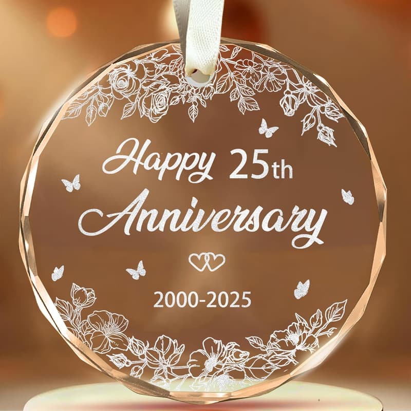 25th Anniversary Glass Ornament for Couples - 3
