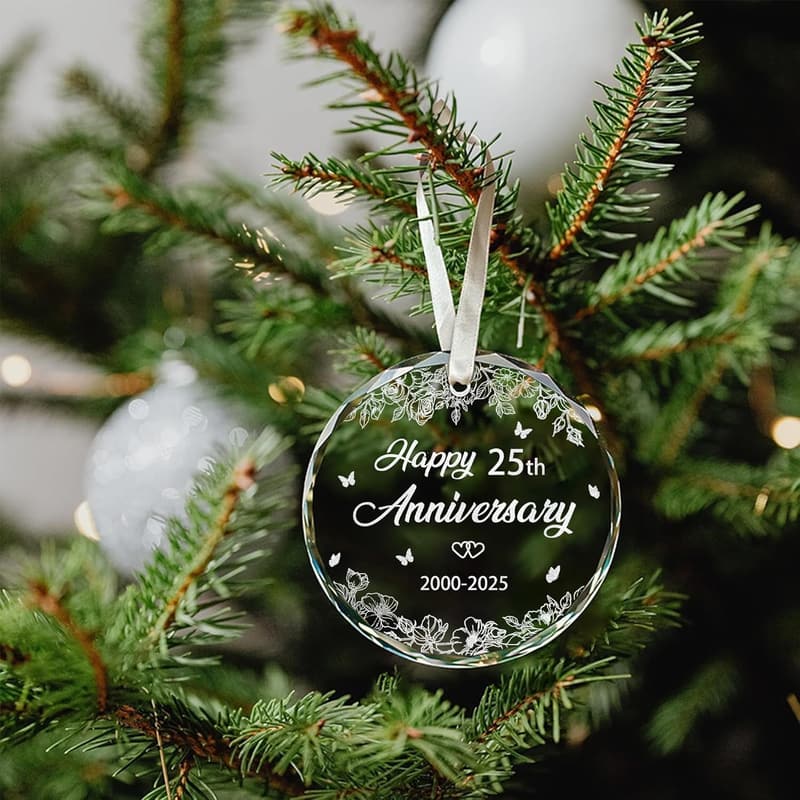 25th Anniversary Glass Ornament for Couples - 3