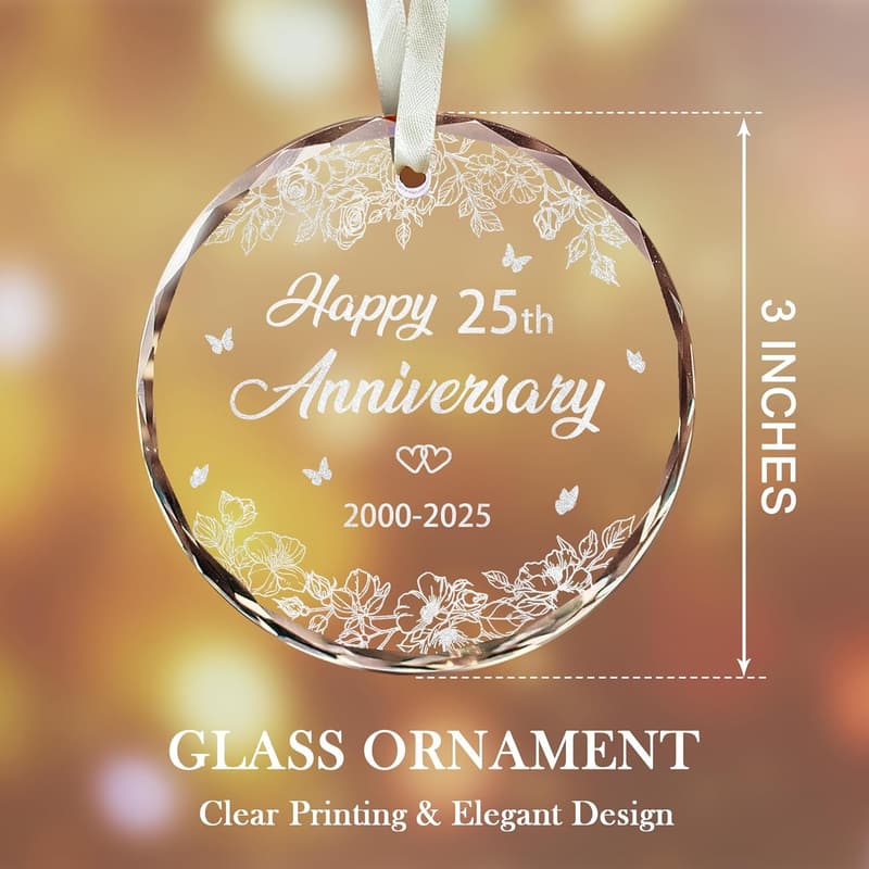 25th Anniversary Glass Ornament for Couples - 3